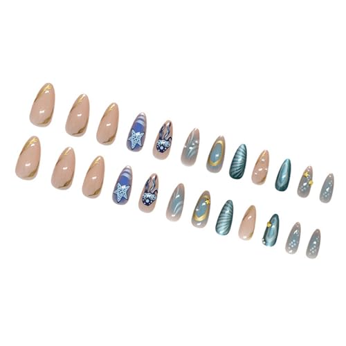 24 PCs Glänzende Presse Auf Nägeln Wiederverwendbare Falsche Nägel Sternquallen Vollbedeckungen Kleben Auf Nägel Für Frau Und Mädchen von BAHJKASD