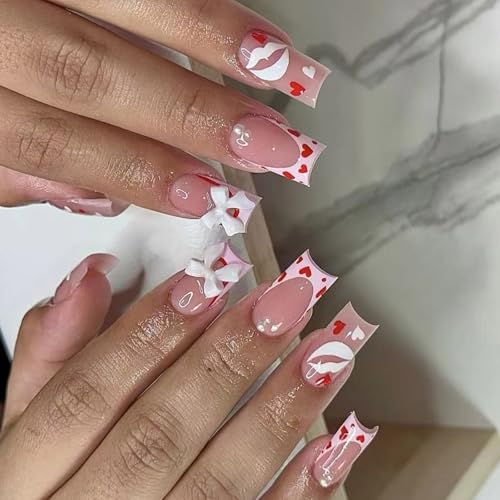 24pcs Mittlerer Falsches Nägel Auf Nägeln Bedeckt Felde Falsche Nägel Mit Französischen Spitzen Und Bögen Charmedesigns Für Frauen von BAHJKASD