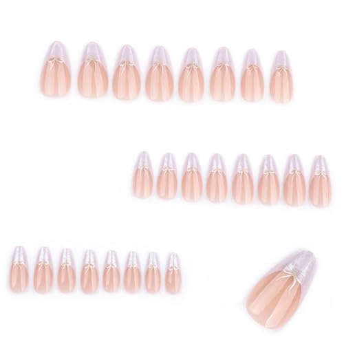 24pcs Press Auf Nägel Französische Spitze Mandelform Falsche Nägel Mit Schleifen Und Schimmernden Tipps Designs Klebstoff Auf Nägeln Für Frauen von BAHJKASD
