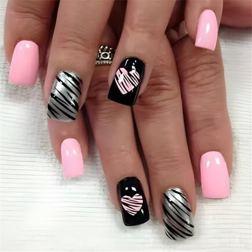 24pcs Quadratpresse Auf Nägeln Valentine Französische Gefälschte Nägel Acryl Falsche Nägel Künstliche Nägel Kleber Auf Nägeln Für Frauen von BAHJKASD