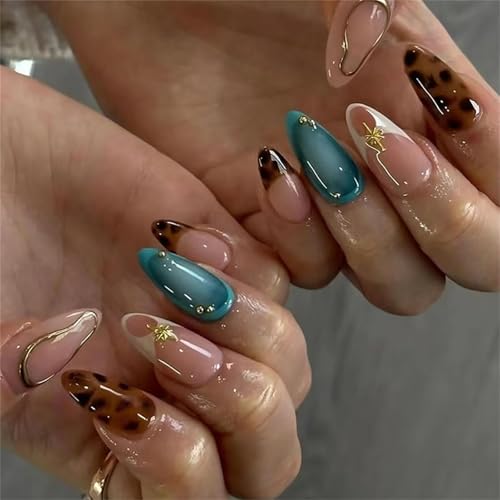 30pcs Mandel Press Auf Nägeln Leoparden Französische Gefälschte Nägel Acryl Falsche Nägel Künstliche Nägel Kleber Auf Nägeln Für Frauen von BAHJKASD