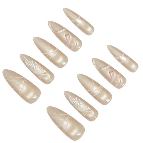 30pcs Mandel Press Auf Nägeln Schlangendesigns Französische Gefälschte Nägel Acryl Falsche Nägel Künstliche Nägel Kleber Auf Nägeln Frauen von BAHJKASD