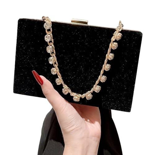 Damen Abendtasche Clutch Handtasche Handtasche Mit Strasssteinen Kettenriemen Für Hochzeit Cocktailparty Samt Einfarbig von BAHJKASD