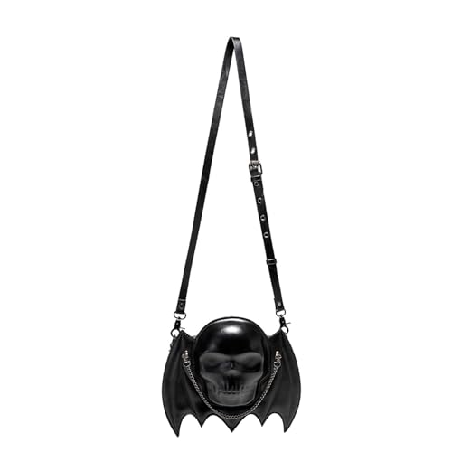 Damen Punk Fledermausflügel Schwarz Geldbörse Tasche Hollowen Schädel Form Vintage PU Leder Crossbody Bag Geldbörse Mit Kette von BAHJKASD