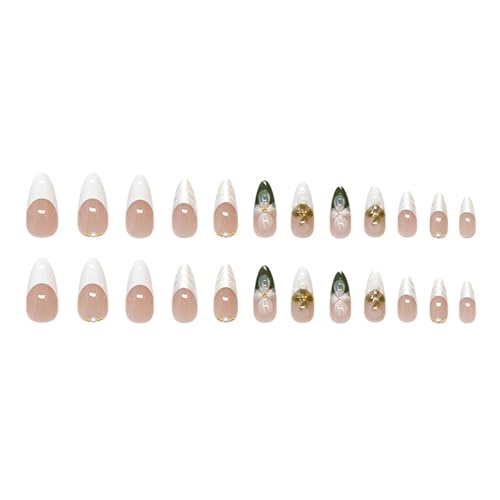 Drücken Auf Nägeln Französische Spitzen Mandelstäbchen Auf Nägeln Mit 3D Blumen Designs Nägel Accesories Künstliche Nägel Für Frauen von BAHJKASD