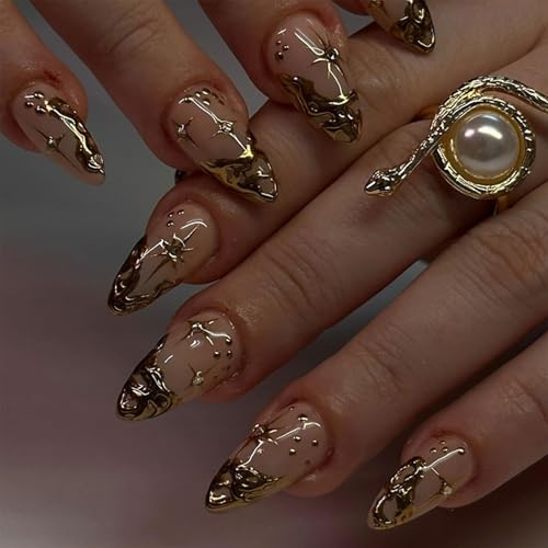 Elegantes Nägelkunst Set Mit 3D Sun And Moon Designs Mandelpresse Auf Nägeln Acryl False Nails Für Modische Frauen von BAHJKASD