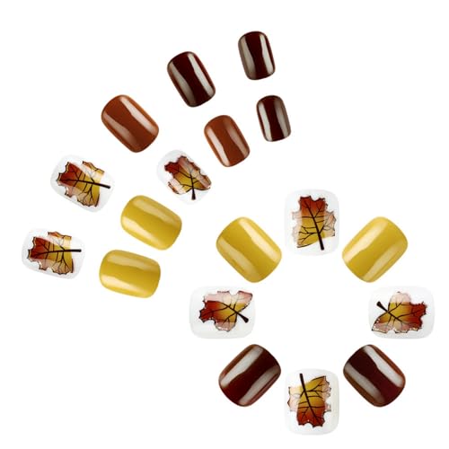 Französische Maniküre Falsche Nägel Kurz Quadratisch Zum Aufdrücken Der Nägel Thanksgiving Und Blumen Zum Aufkleben Auf Den Nägeln Nagelkunst Für Frauen von BAHJKASD