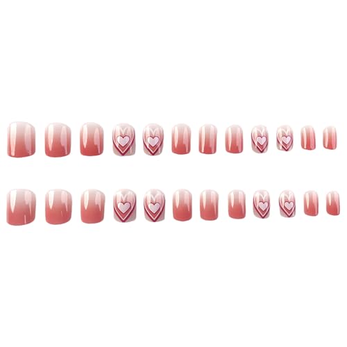 Short Square Valentines Day Falsche Nägel Mit Herz Designs Drücken Auf Nägeln Künstliche Nägel Für Frauen Und Mädchen 24 PCs von BAHJKASD
