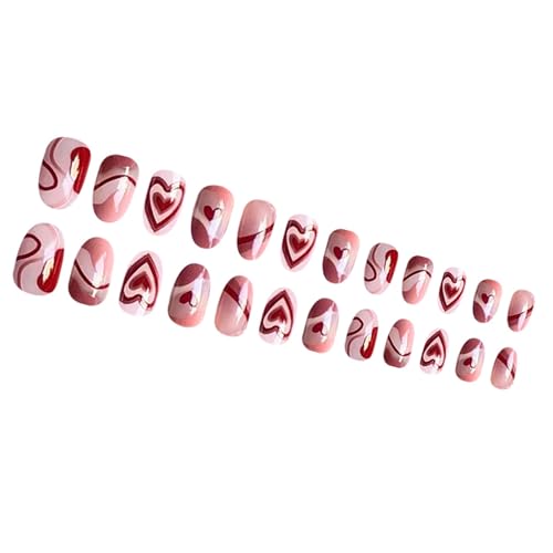 Valentinstag Presse Auf Nägeln Set 24 Pcs Stick Auf Nägeln Mit Streifen Herz Französisch Designs Für Frauen Und Mädchen von BAHJKASD