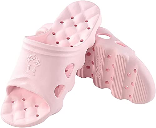 BAI HOU Dusch und Badeschuhe Damen Herren Anti-Rutsch Badelatschen Slippers mit Ablauflöchern Leichte flache Hausschuhe Sandalen Massage Badeschlappen für Indoor und Outdoor(Rosa,39-40 EU) von BAI HOU