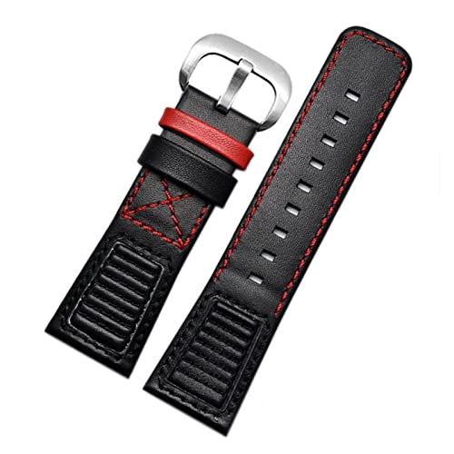 BAICHANG CAREG Echtes Leder-Uhr-Uhrende, kompatibel mit sieben Freitags-Uhrband-Rindsleder Q2 P1. Serie Herren Lederbanduhr Zubehör 28mm Durable (Color : Black red(A)-Silver, Size : 28mm) von BAICHANG