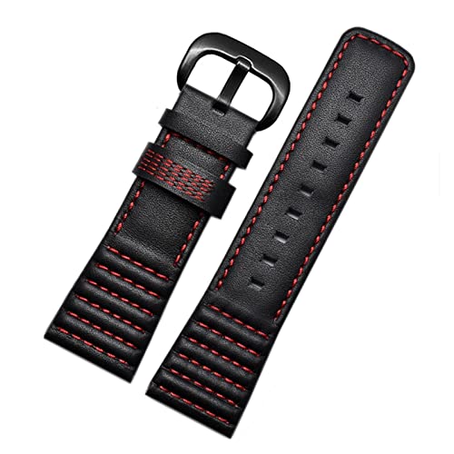 BAICHANG CAREG Echtes Leder-Uhr-Uhrende, kompatibel mit sieben Freitags-Uhrband-Rindsleder Q2 P1. Serie Herren Lederbanduhr Zubehör 28mm Durable (Color : Black red-black, Size : 28mm) von BAICHANG