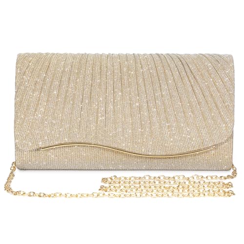 BAICLES Abendtasche Damen Clutch, Elegant Brauttasche, Handtasche Hochzeit, Damen Kettentasche, Mädchen klein Umhängetasche für Party Freizeit(Gold) von BAICLES