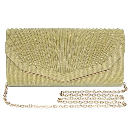 BAICLES Abendtasche Damen Clutch,Elegant Brauttasche,Handtasche Hochzeit,Damen Kettentasche,Mädchen klein Umhängetasche für Party Freizeit(Gold) von BAICLES