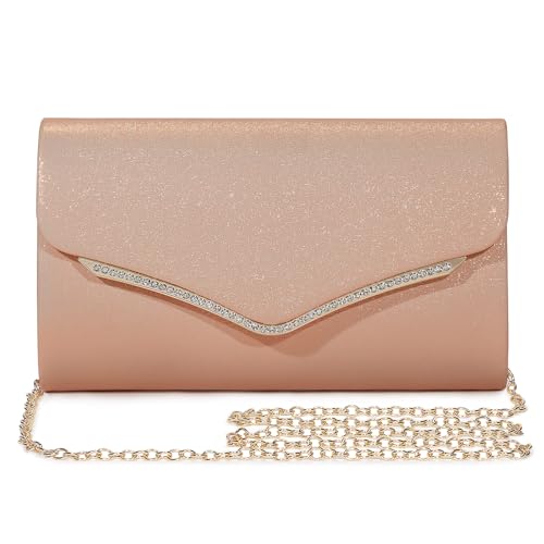 BAICLES PU Leder Abendtasche Damen Clutch Handtasche Hochzeit Elegant Brauttasche Damen Kettentasche Mädchen Klein Umhängetasche für Party Freizeit(Orange Rosa) von BAICLES