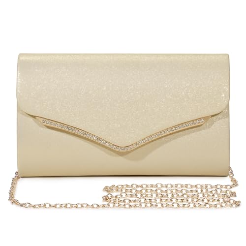 BAICLES PU Leder Abendtasche Damen Clutch Handtasche Hochzeit Elegant Brauttasche Damen Kettentasche Mädchen Klein Umhängetasche für Party Freizeit(Gold) von BAICLES