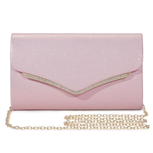 BAICLES PU Leder Abendtasche Damen Clutch Handtasche Hochzeit Elegant Brauttasche Damen Kettentasche Mädchen Klein Umhängetasche für Party Freizeit(Rosa) von BAICLES