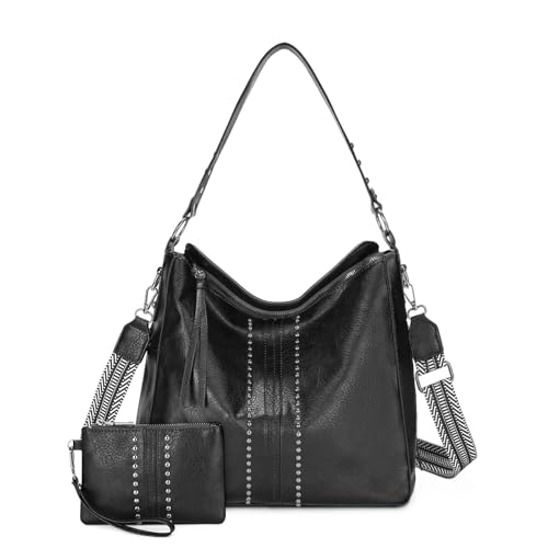 BAIGIO 2-teilige Schultertasche Damen Mittelgroß Umhängetasche Damen Groß PU-Leder Grosse Crossbody Bag Mittelgross Handtasche Frauen Damentaschen mit Verstellbarem Abnehmbarem Breitem Schultergurt von BAIGIO