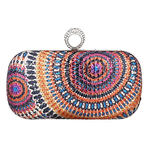 BAIGIO Boho Kettentasche Clutch Damen Bunte Verreisen Bunte Umhängetasche Abendtasche Clutch Tasche Pailletten Handtasche Party Hochzeit (Klein) von BAIGIO