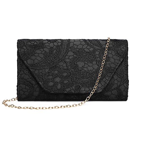 BAIGIO Abendtasche Damen Spitze Clutches Damen Elegant Handtaschen Brauttasche Schultertasche für Hochzeit Party Cocktail Schwarz von BAIGIO