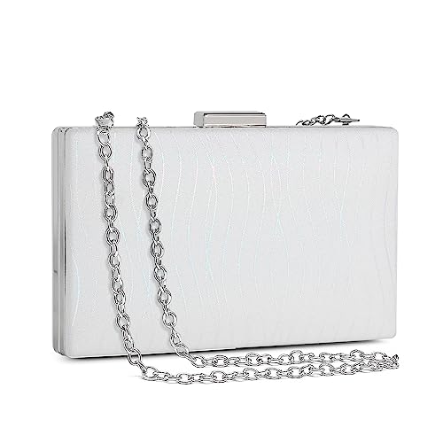 BAIGIO Glitzer Clutch Damen weiß Abendtasche Damen Elegant Clutch Damen Handtasche Brauttasche Schultertasche für Hochzeit Party Cocktail von BAIGIO