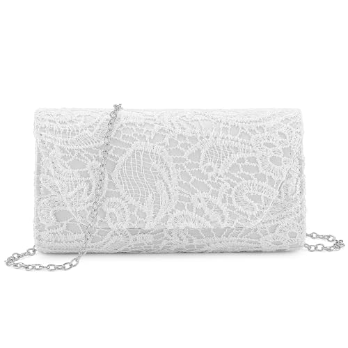 BAIGIO Abendtasche Damen Spitze Clutches Damen Elegant Handtaschen Brauttasche Schultertasche für Hochzeit Party Cocktail Weiße von BAIGIO