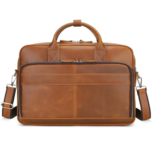 BAIGIO Aktentasche Herren Leder Laptoptasche Arbeitstasche Handtasche Business Umhängetasche 15,6 Zoll Vintage Ledertasche Männer Businesstasche Klassische Messenger Tasche Schultertasche, Braun von BAIGIO