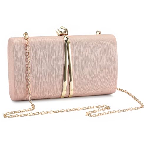 BAIGIO Damen Abendtasche Blumen Clutch Elegante Clutch Leder Handtasche Kette Shiny Umhängetasche für Hochzeit Party Brauttasche Champagner von BAIGIO