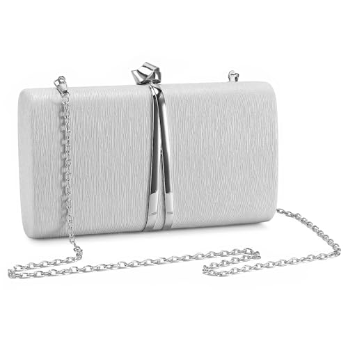 BAIGIO Damen Abendtasche Blumen Clutch Elegante Clutch Leder Handtasche Kette Shiny Umhängetasche für Hochzeit Party Brauttasche Silber von BAIGIO