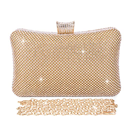 BAIGIO Damen Clutch Gold Abendtasche Glitzer Tasche Elegant Brauttasche Strass Handtasche Glitter Umhängetasche mit Strass für Party Hochzeit von BAIGIO