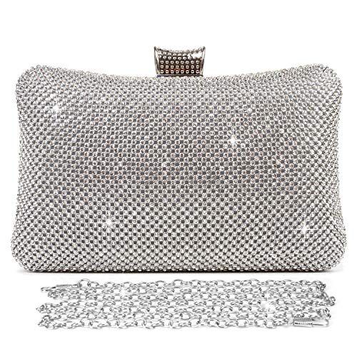 BAIGIO Damen Abendtasche Silber Clutch Tasche Glitzer Brauttasche Elegant Handtasche Glitter Umhängetasche mit Strass für Party Hochzeit von BAIGIO