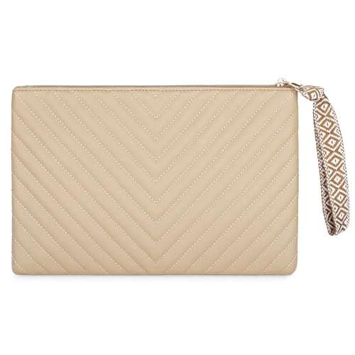 BAIGIO Handtasche Damen Diamantgitter Elegant Henkeltasche PU Leder Umhängetasche Frauen Handgelenktasche Clutch Tasche mit Handschlaufe für Party Wedding Reise Beige von BAIGIO