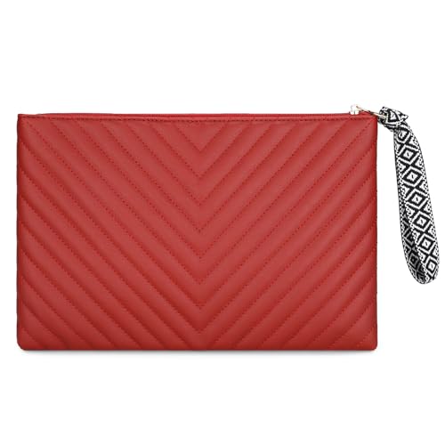 BAIGIO Handtasche Damen Diamantgitter Elegant Henkeltasche PU Leder Umhängetasche Frauen Handgelenktasche Clutch Tasche mit Handschlaufe für Party Wedding Reise rot von BAIGIO