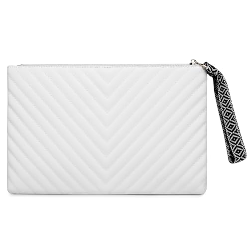 BAIGIO Handtasche Damen Diamantgitter Elegant Henkeltasche PU Leder Umhängetasche Frauen Handgelenktasche Clutch Tasche mit Handschlaufe für Party Wedding Reise Weiss von BAIGIO