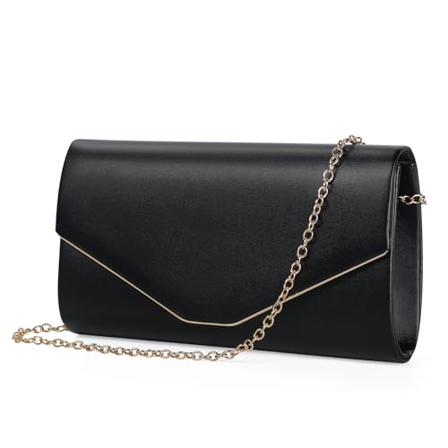 BAIGIO Damen Clutch Leder Elegant Abendtasche PU Brauttasche Schwarz Clutch mit Abnehmbarer Kette Formal Handtasche für Hochzeit Party Prom von BAIGIO
