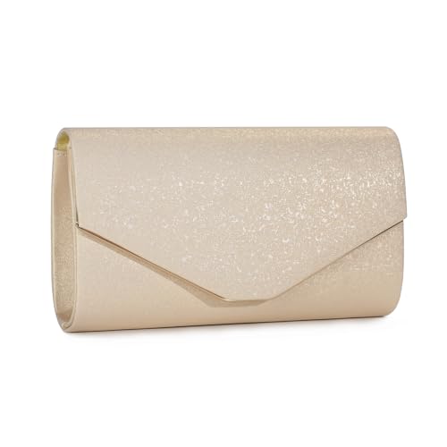 BAIGIO Damen Clutch Sparkly Glitter Abendtasche Elegant Brauttasche Golden Clutch mit Abnehmbarer Kette Formal Handtasche für Hochzeit Party Prom von BAIGIO