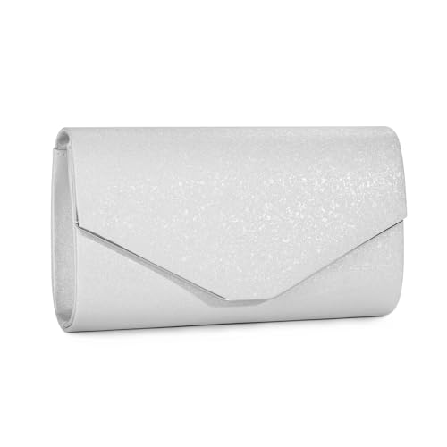 BAIGIO Damen Clutch Sparkly Glitter Abendtasche Elegant Brauttasche Silber Clutch mit Abnehmbarer Kette Formal Handtasche für Hochzeit Party Prom von BAIGIO