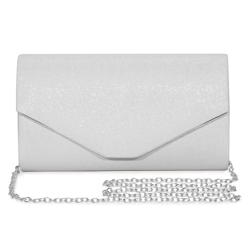 BAIGIO Damen Clutch Sparkly Glitter Abendtasche Elegant Brauttasche Silber Clutch mit Abnehmbarer Kette Formal Handtasche für Hochzeit Party Prom von BAIGIO