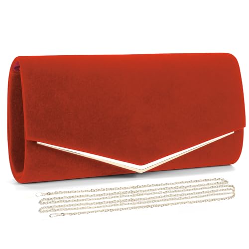 BAIGIO Damen Clutch Velet Abendtasche Velours Elegant Brauttasche Rot Clutch mit Abnehmbarer Kette Formal Handtasche für Hochzeit Party Prom von BAIGIO