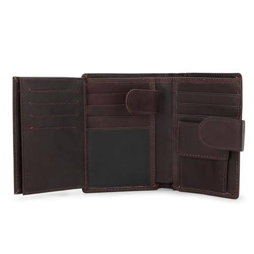 BAIGIO Echtleder-Geldbörsen für Herren, dreifach gefaltet, Kartenhalter, RFID-blockierendes Münzfach, Kaffee, Herren-Geldbörse aus echtem Leder, RFID-blockierend von BAIGIO