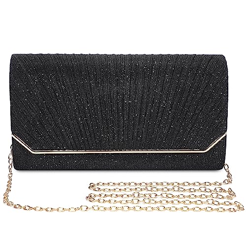 BAIGIO Elegante Abendtasche Damen Clutch Umhängetasche Klein Handtasche Brauttasche mit Glitzer und Abnehmbarer Kette, Frauen Kettentasche für Hochzeit Party Cocktail Abschlussball Freizeit (Schwarz) von BAIGIO