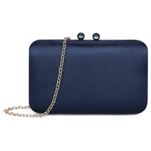BAIGIO Elegante Damen Clutch Satin Abendtasche Vintage Handtasche Retro Brautasche Silk Smooth Umhängetasche Blau von BAIGIO