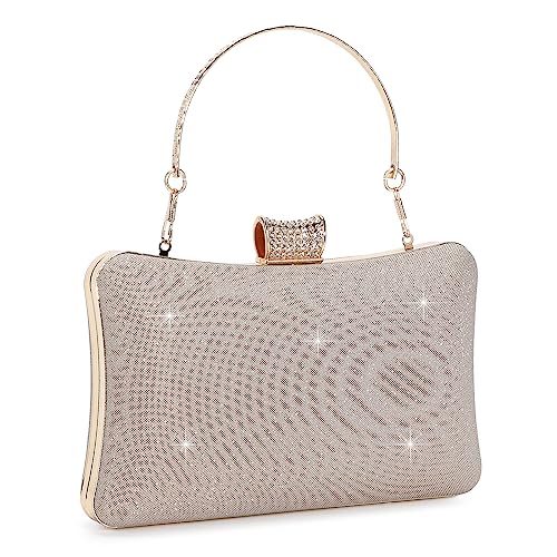 BAIGIO Elegante Clutch Damen Abendtasche Champagne Umhängetasche Glitzer Brauttasche Blinken Handtasche für Party Kettentasche für Hochzeit Afterparty von BAIGIO