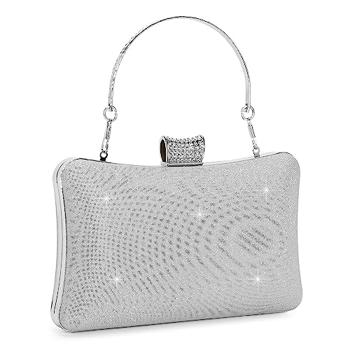 BAIGIO Elegante Clutch Damen Abendtasche Silber Umhängetasche Glitzer Brauttasche Blinken Handtasche für Party Kettentasche für Hochzeit Afterparty von BAIGIO