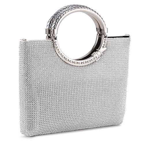 BAIGIO Handtasche Damen Abentasche Clutch Silber Tasche Elegant Schultertasche mit Strass Glitter Handtasche für Party Hochzeit von BAIGIO