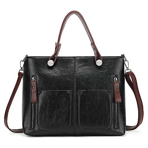 BAIGIO Handtasche Damen Umhängetasche Groß Schultertasche PU Leder Shopper Tasche Crossbody Tote Bag Damentasche Henkeltasche Tragetasche mit Top Handgriff Reißverschluss, Schwarz Elegant Geschenk von BAIGIO