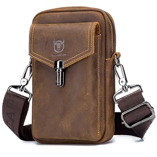 BAIGIO Handytasche Leder Vintage Gürteltasche Herren Hüfttasche Klein Schultertasche Umhängetasche Retro-Stil (Kaffee-ST2) von BAIGIO