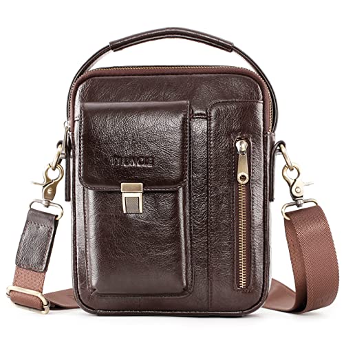 BAIGIO Herren Echtleder Schultertasche Messenger Aktentasche CrossBody Handtasche Umhängetasche Reisetasche, Dark Coffee-8 von BAIGIO