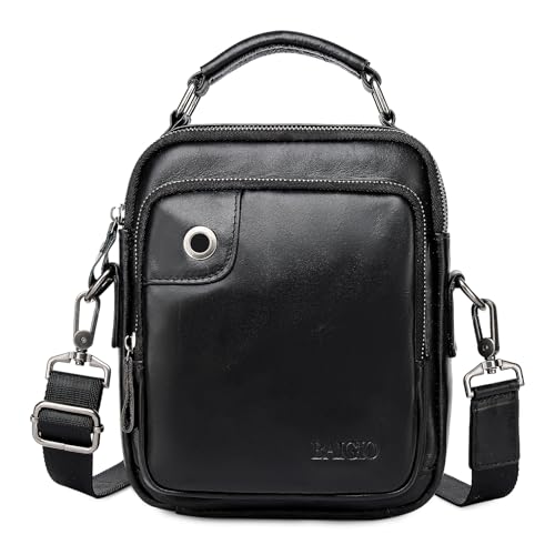 BAIGIO Herren Umhängetasche Leder Schultertasche Vintage Männer Messenger Tasche Crossbody Bag Herrentasche zum Umhängen mit Abnehmbarem Gurt für Büro Arbeit Reisen Alltag, Schwarz von BAIGIO