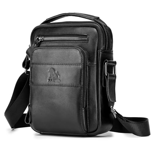 BAIGIO Herren-Umhängetasche aus echtem Leder, Umhängetasche, Reisetasche, Schwarz, 4.464 Liter von BAIGIO